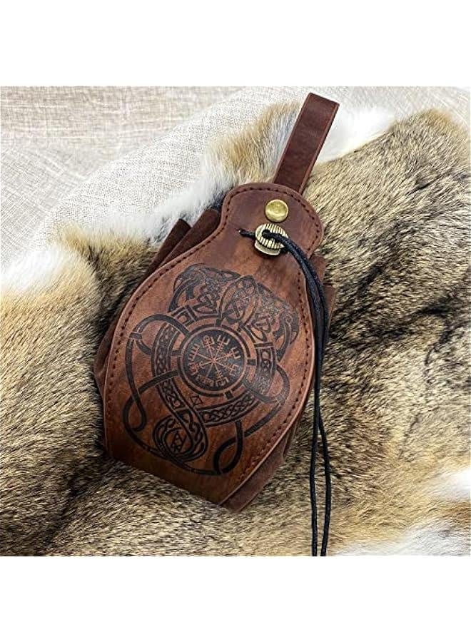 Medieval Faux Leather Pouch, Portable Drawstring Purse, Vintage Belt Pouch Dice Bag For LARP Ren Faire  - Image 3