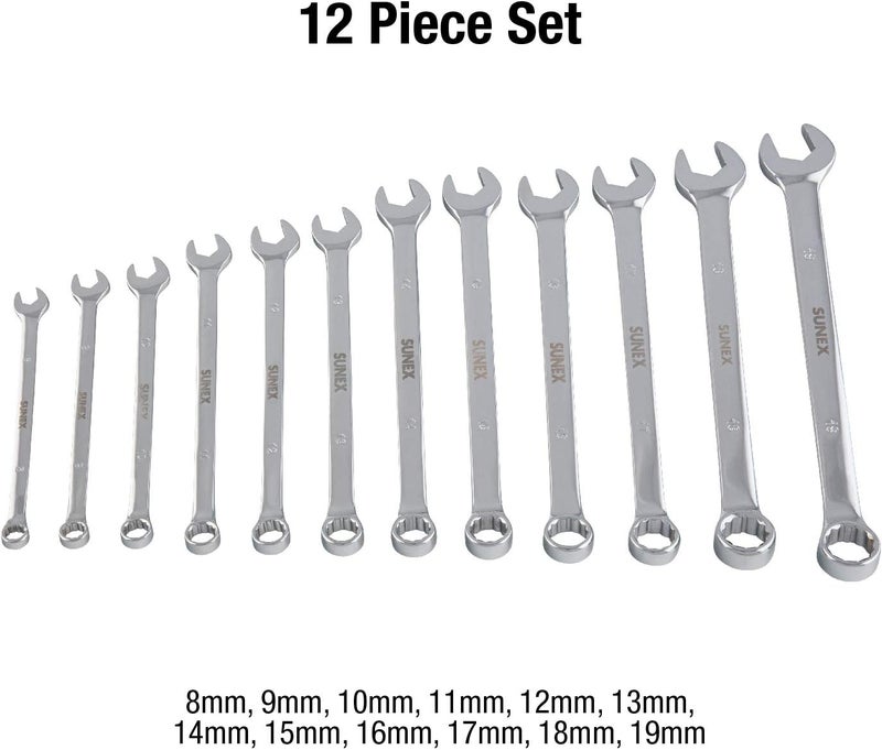 Sunex Tools 9917MA 12-Piece Metric V-Groove Combination Wrench Set (8mm - 19mm) with Roll-Case - Image 2
