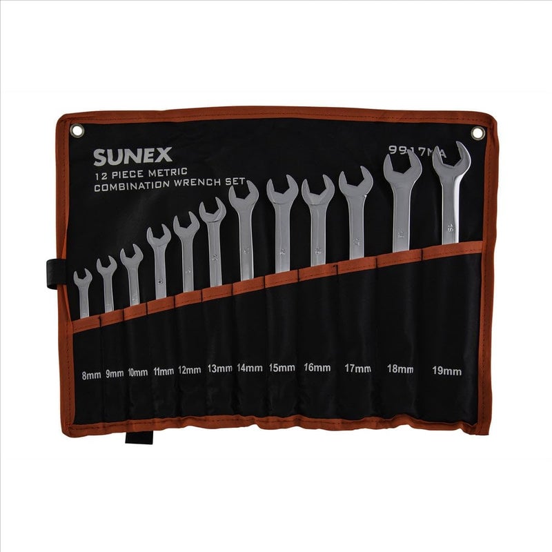 Sunex Tools 9917MA 12-Piece Metric V-Groove Combination Wrench Set (8mm - 19mm) with Roll-Case - Image 1