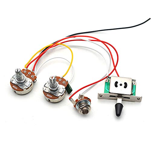 SAPHUE Guitar Wiring Harness Set Prewired 500K Big Pots 5 Way Switch Wiring Harness Kit with 6.35 Output/Black Knobs for Electric Guitar - Image 2