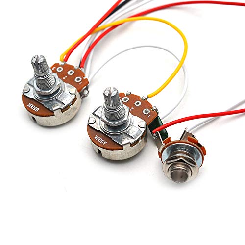 SAPHUE Guitar Wiring Harness Set Prewired 500K Big Pots 5 Way Switch Wiring Harness Kit with 6.35 Output/Black Knobs for Electric Guitar - Image 3