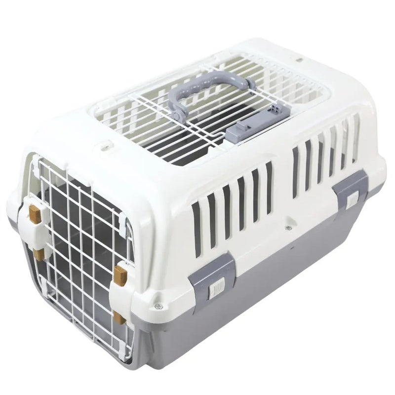 Pet Carrier with Breathable Puppy Cage Transport Box Travel Kennel for Cats- Gray and White-50X33X32cm