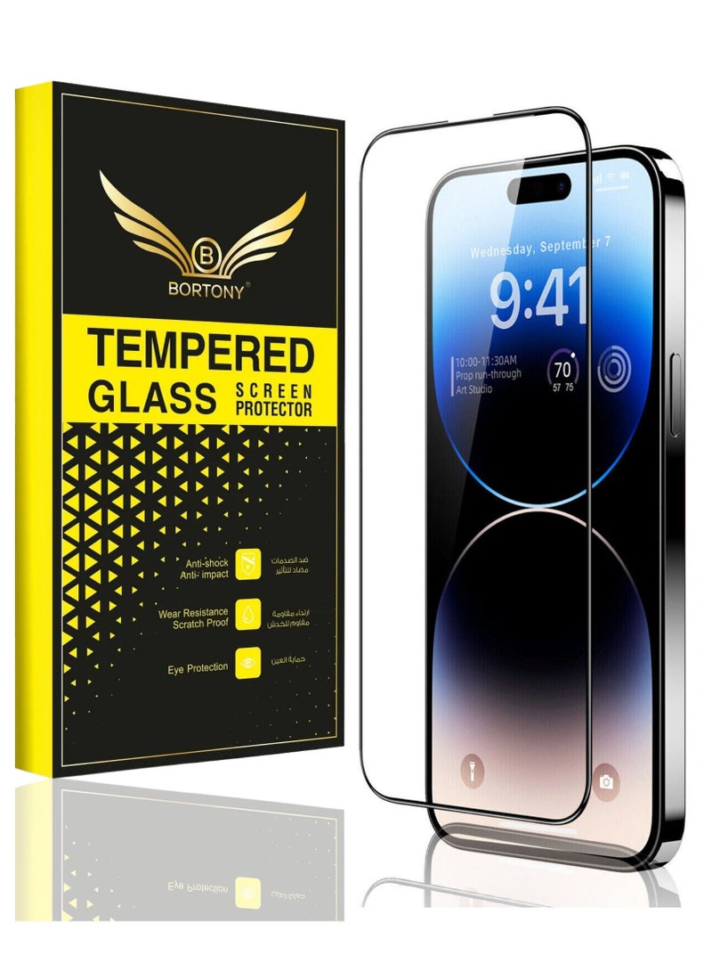 BORTONY Screen Protector For 14/14 Pro [6.1 Inch] Compatible with iPhone 13/13 Pro Full Coverage 9D Tempered Glass Film For Apple iPhone 14/14 Pro Clear/Black - Image 1
