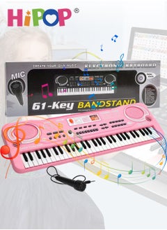 HIPOP 61 Keys Beginner Electronic Piano with Microphone,Educational Digital Keyboards Set Pink,Gift for Kids  - Image 1