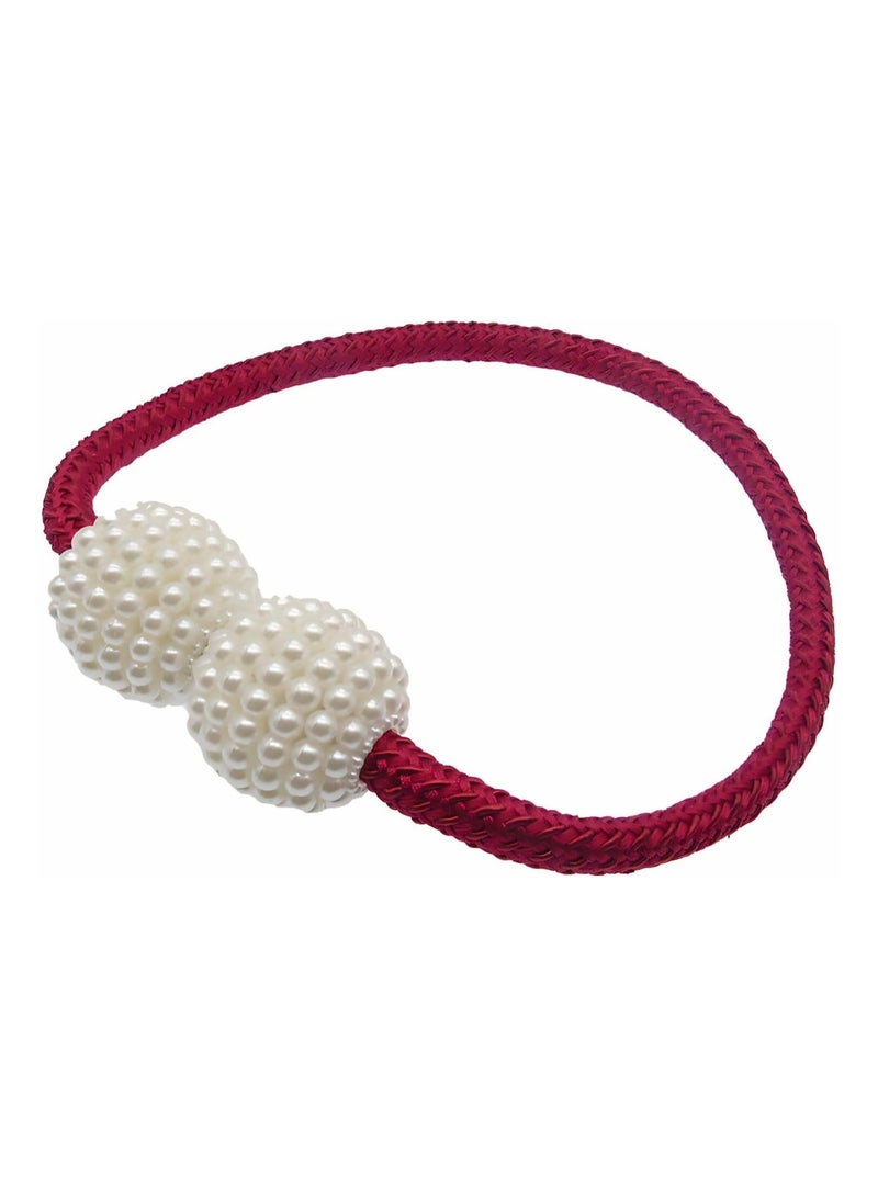 ليمتليس المغناطيسي 2 قطعة ستارة اللؤلؤ مشبك المغناطيسي النمط الأوروبي الزخرفية نسج حبل الستار حلقات وحامل الأبازيم لستائر التعتيم الشفافة للنافذة، الأشرطة المضفرة أبازيم الكرة (الأحمر) - Image 1