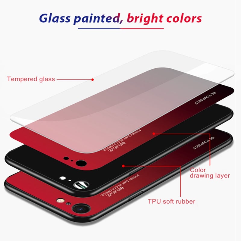 HuHa Protective Cover For iPhone SE 2022 / SE 2020 / 8 / 7 Gradient Color Glass Case(Sky Blue) - Image 3