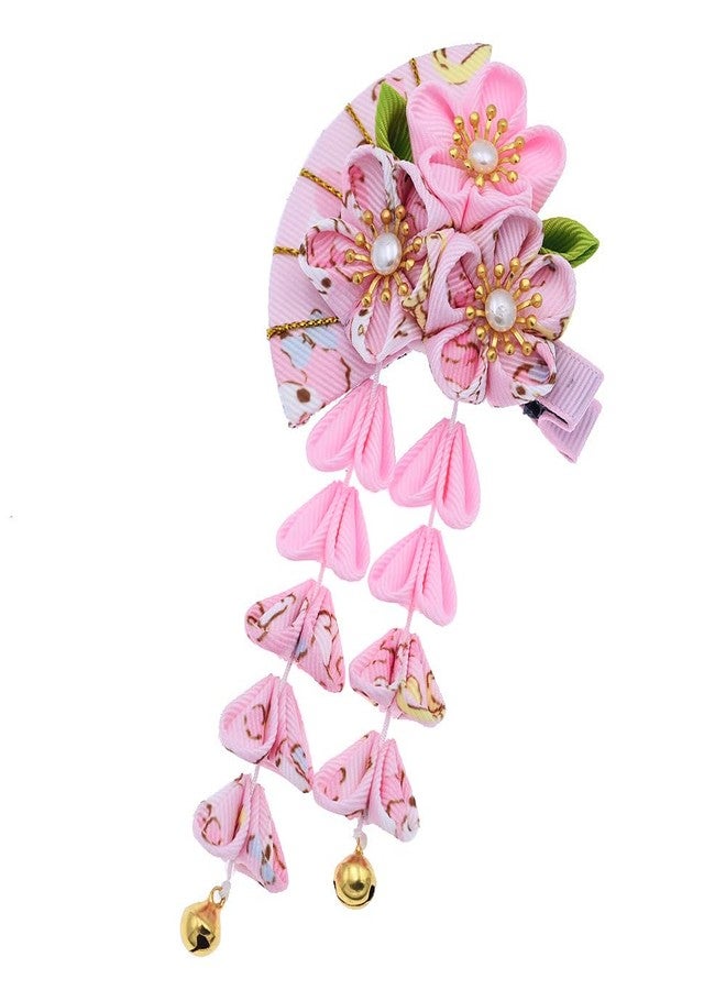 MIAO WU Japanese Style Women Flower Hair Clip Tassel Hair Ornament, Kimono Decor Fabric Hanfu Hairpin Accessories For Christmas Party Costume Gift (Pink) - Image 2