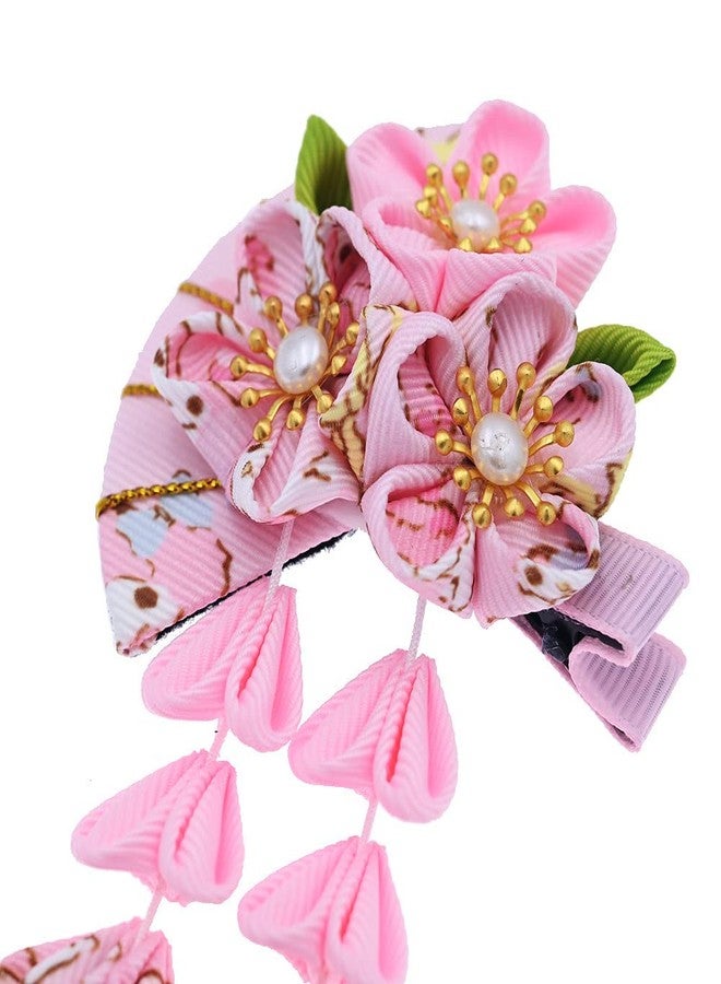 MIAO WU Japanese Style Women Flower Hair Clip Tassel Hair Ornament, Kimono Decor Fabric Hanfu Hairpin Accessories For Christmas Party Costume Gift (Pink) - Image 3