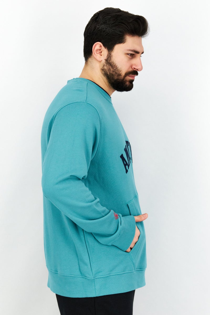 KA-1 Men Crew Neck Patched Long Sleeve Sweatshirt, Aqua - Image 2