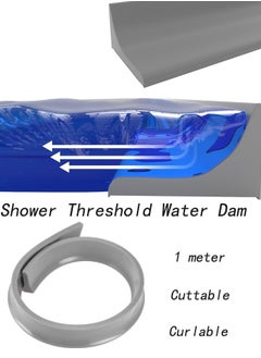 Generic Shower Threshold Water Dam Silicone Shower Water Self Adhesive Silicone Waterproof Barrier Bathroom and Kitchen Water Strip Dam Shower Guard for Bathroom Bathtub and Kitchen Countertop  - Image 1