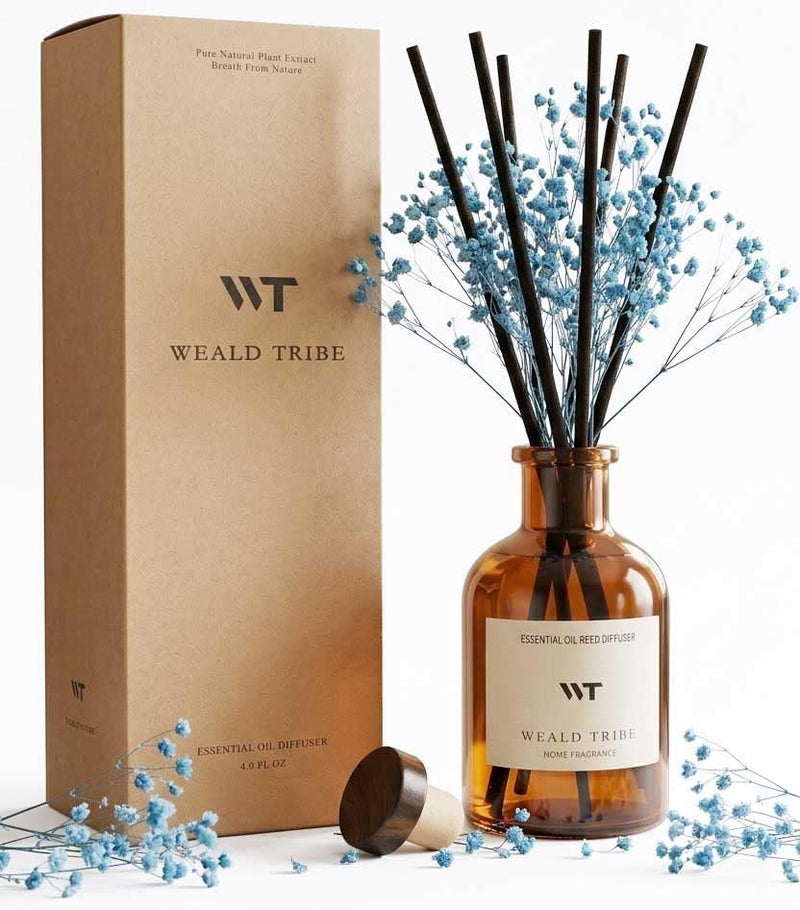 WEALD TRIBE Flower Reed Diffuser Set Cashmere Vanilla Scent for Bathroom Air Fresheners | 4.0 fl oz Essential Oils with Sticks Home Fragrance Defusers | House Bedroom Office Shelf Decor & Gift - Image 1