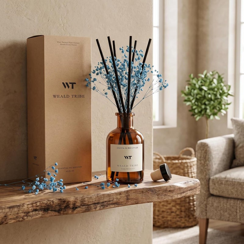 WEALD TRIBE Flower Reed Diffuser Set Cashmere Vanilla Scent for Bathroom Air Fresheners | 4.0 fl oz Essential Oils with Sticks Home Fragrance Defusers | House Bedroom Office Shelf Decor & Gift - Image 4