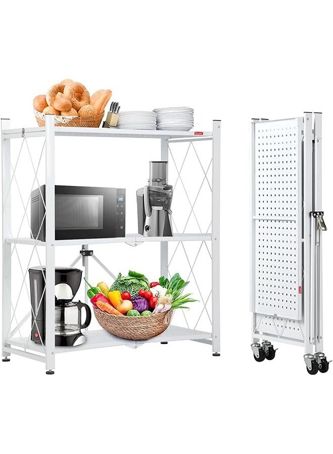 RollsTimi  3-Shelf Foldable Storage Shelves with Wheels White 72x87.5x37cm - Image 1
