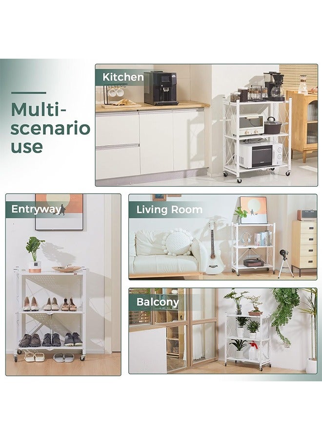 RollsTimi  3-Shelf Foldable Storage Shelves with Wheels White 72x87.5x37cm - Image 2