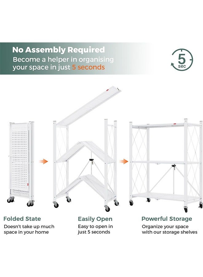RollsTimi  3-Shelf Foldable Storage Shelves with Wheels White 72x87.5x37cm - Image 3