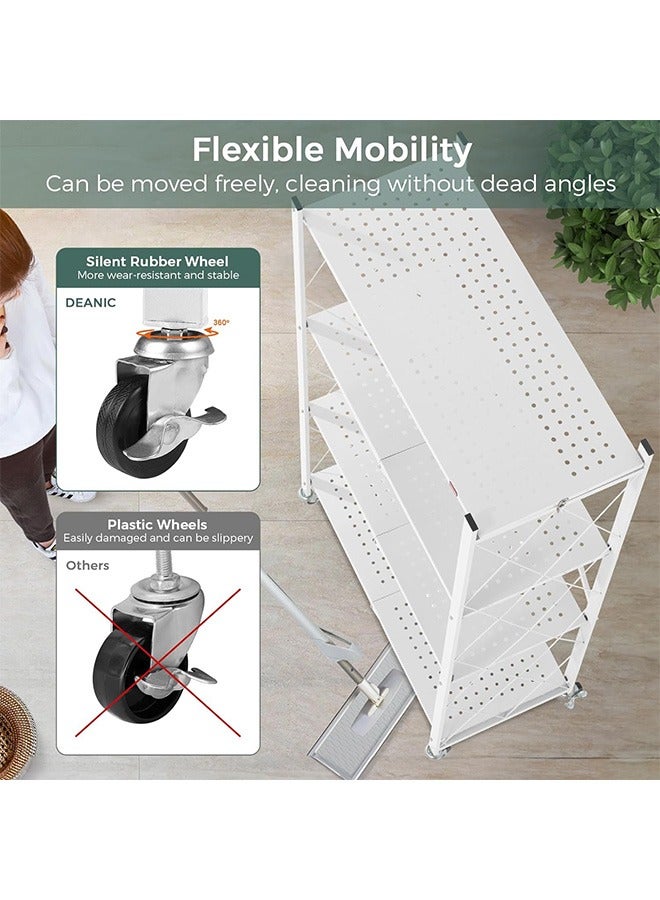RollsTimi  3-Shelf Foldable Storage Shelves with Wheels White 72x87.5x37cm - Image 5
