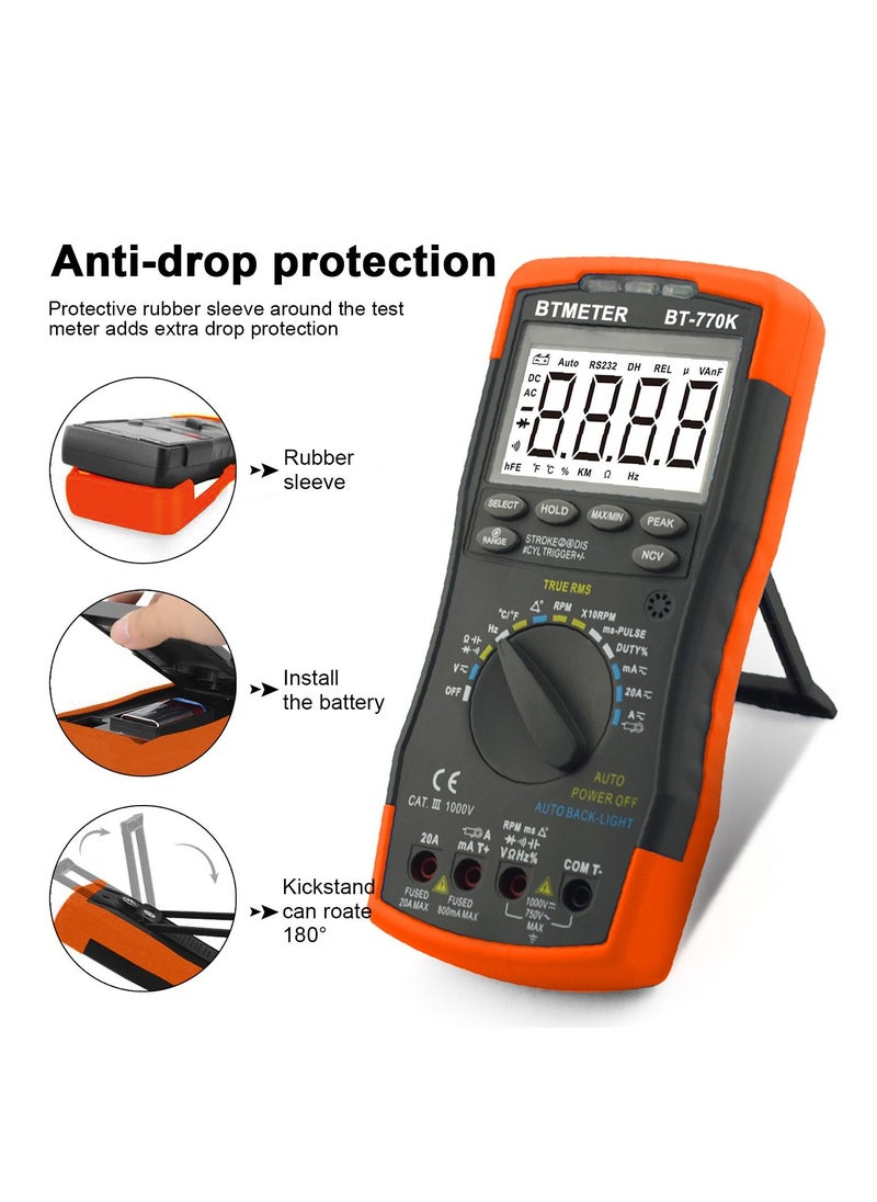 BTMETER Auto Ranging Automotive Multimeter for Dwell Angle Pulse Width Tach Temperature Duty Cycle Voltage Current Resistance Test Black/Orange  - Image 2