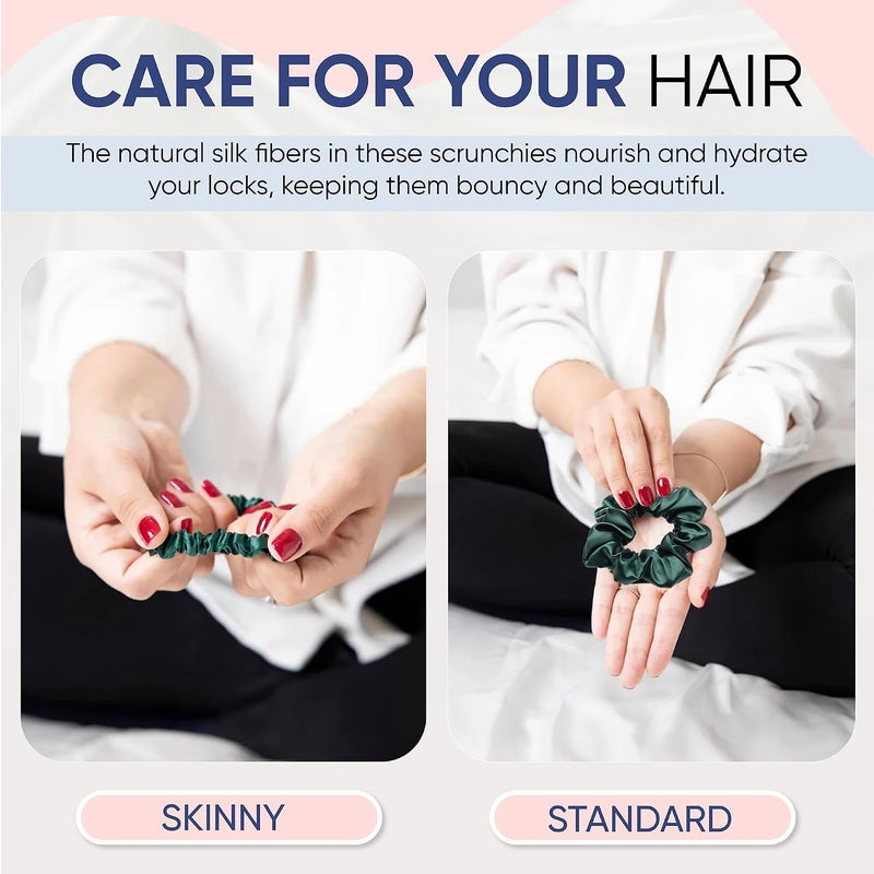 BLISSY Silk Scrunchies (3 Pack) - 100% Pure Mulberry Silk - 22 Momme 6A High-Grade Fibers - Silk Scrunchie for Straight & Curly Hair (Emerald, Skinny) - Image 4