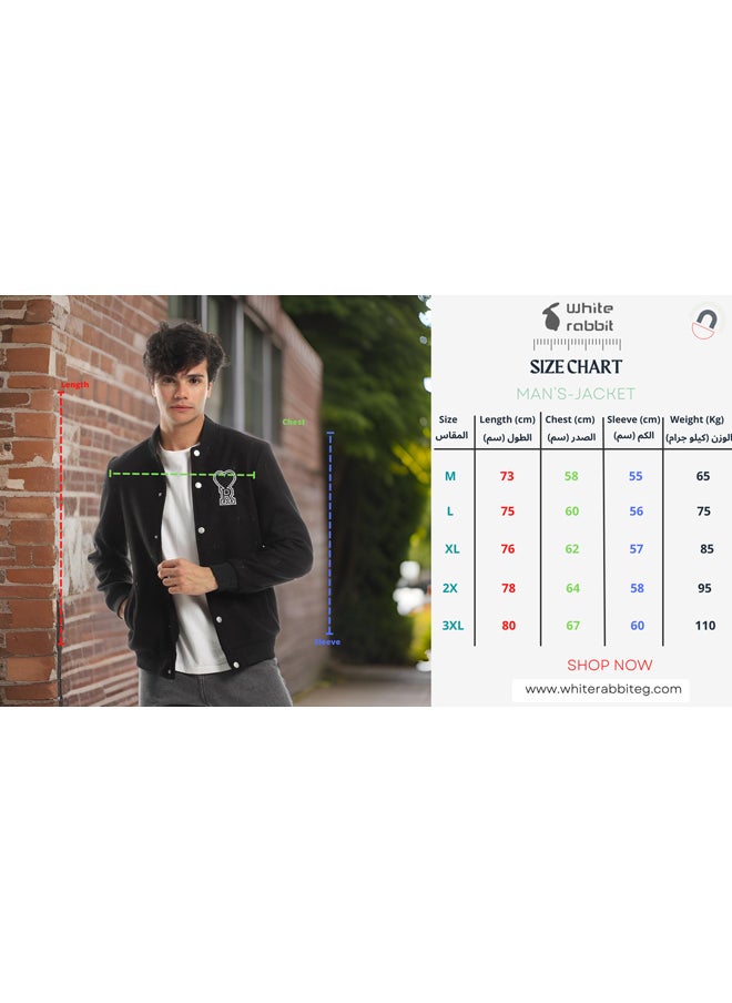 WHITE RABBIT - Love "R" Stitching Allover Full Black Baseball Jacket With Side Pockets - Image 1