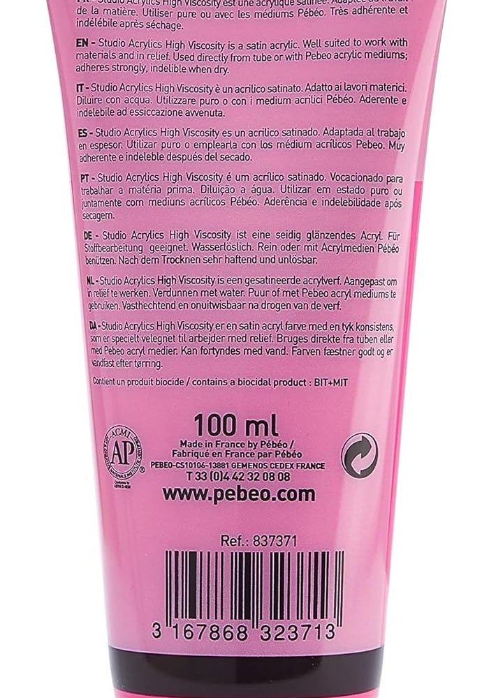 Pebeo Studio Acrylics High Viscosity Fluorescent Pink Paint - 100ml - Image 2