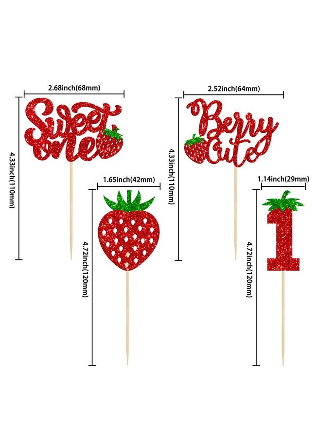 Ephlyn 24 قطعة من زينة الكب كيك اللامعة لعيد الميلاد الأول مع الفراولة لاحتفالات استحمام الأطفال وزينة الكب كيك الحلوة الحمراء لعيد الميلاد الأول - Image 2