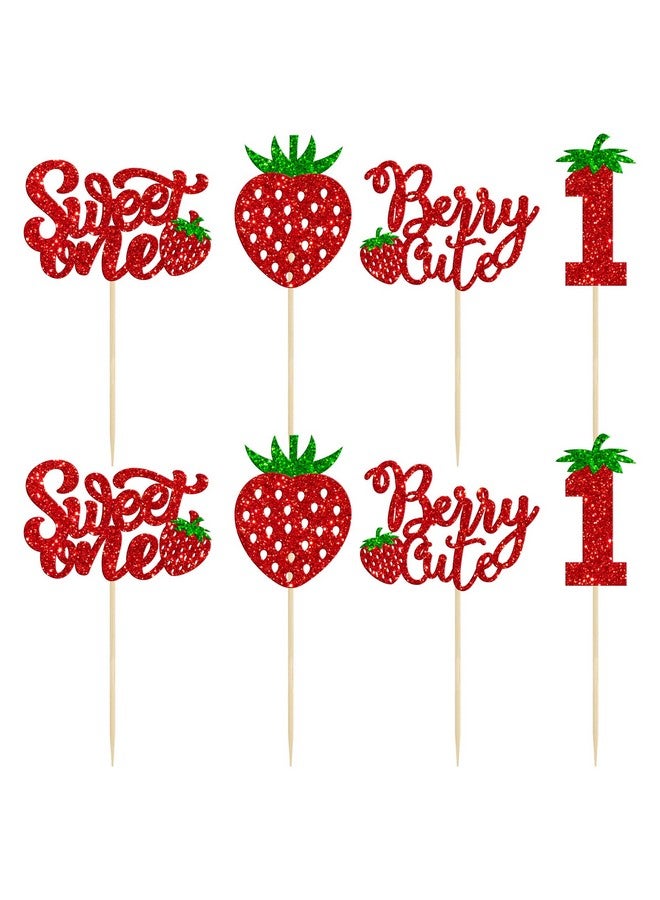 Ephlyn 24 قطعة من زينة الكب كيك اللامعة لعيد الميلاد الأول مع الفراولة لاحتفالات استحمام الأطفال وزينة الكب كيك الحلوة الحمراء لعيد الميلاد الأول - Image 3