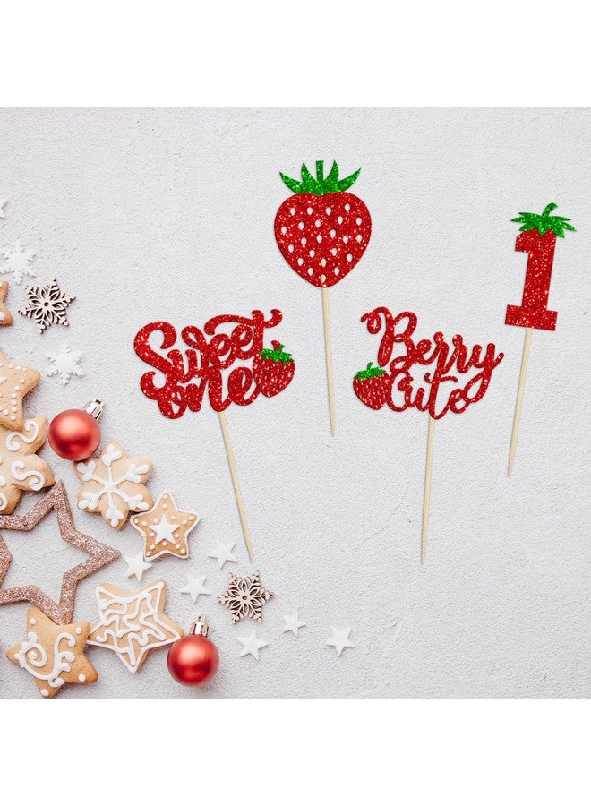 Ephlyn 24 قطعة من زينة الكب كيك اللامعة لعيد الميلاد الأول مع الفراولة لاحتفالات استحمام الأطفال وزينة الكب كيك الحلوة الحمراء لعيد الميلاد الأول - Image 5