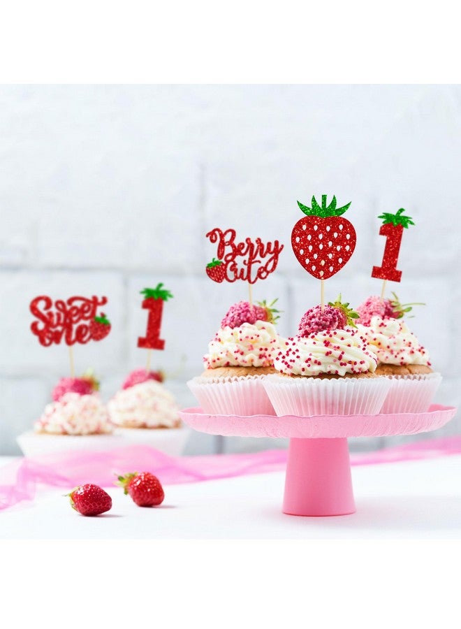 Ephlyn 24 قطعة من زينة الكب كيك اللامعة لعيد الميلاد الأول مع الفراولة لاحتفالات استحمام الأطفال وزينة الكب كيك الحلوة الحمراء لعيد الميلاد الأول - Image 4