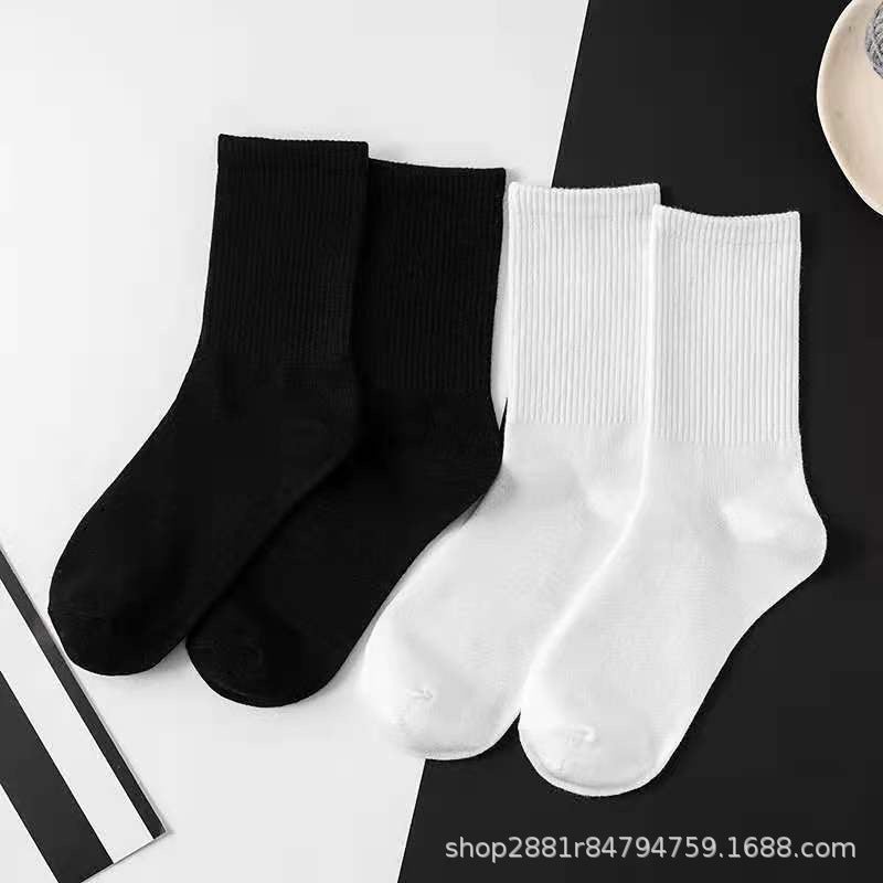 Mid-Calf Socks for Men Women, Breathable Moisture-Wicking Anti-Odor Sports Socks, Black White - Image 3