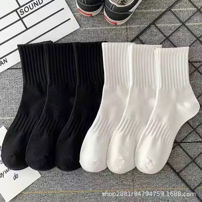 Mid-Calf Socks for Men Women, Breathable Moisture-Wicking Anti-Odor Sports Socks, Black White - Image 5