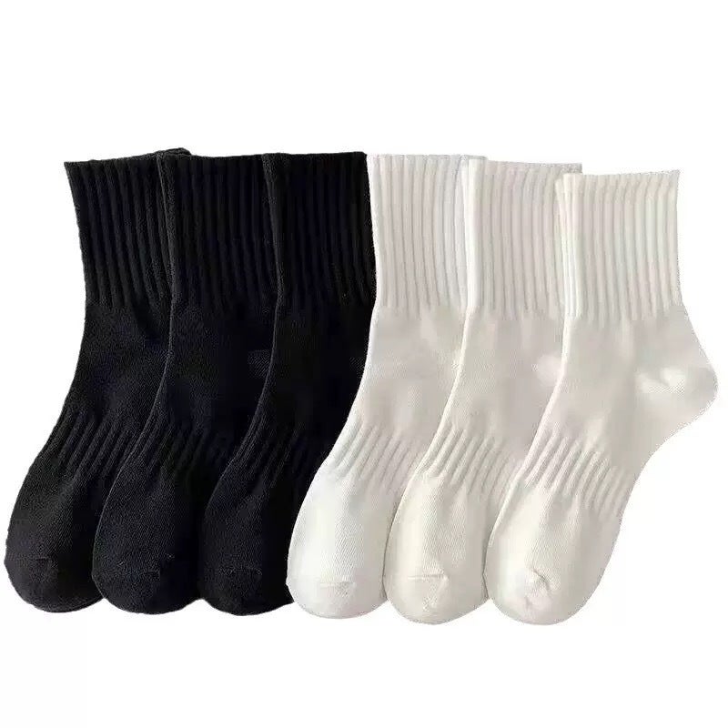 Mid-Calf Socks for Men Women, Breathable Moisture-Wicking Anti-Odor Sports Socks, Black White - Image 1