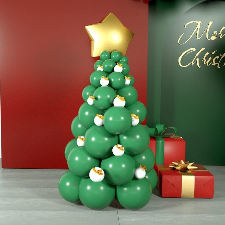 Christmas Balloon Set Red Green Gold Party Decor Green Christmas Tree