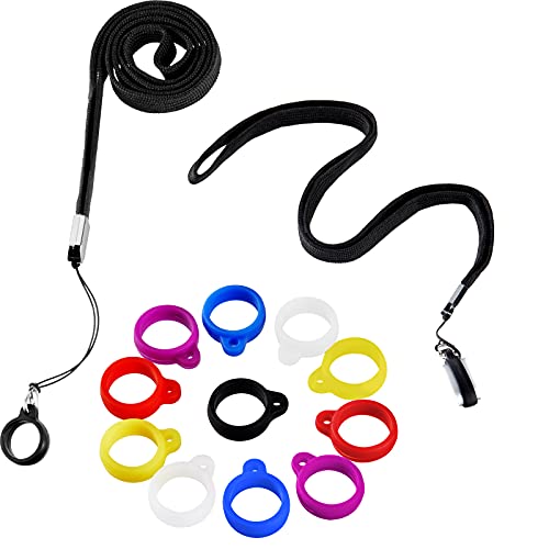 Shappy 14 Pcs Anti Lost Lanyard Set 2 Anti-Lost Necklace Lanyard with 12 Silicone Rubber Ring Pen Silicone Lanyards Holder, Pendant Holder Rubber Carrying Case for Pen, Outdoor Activities - Image 1