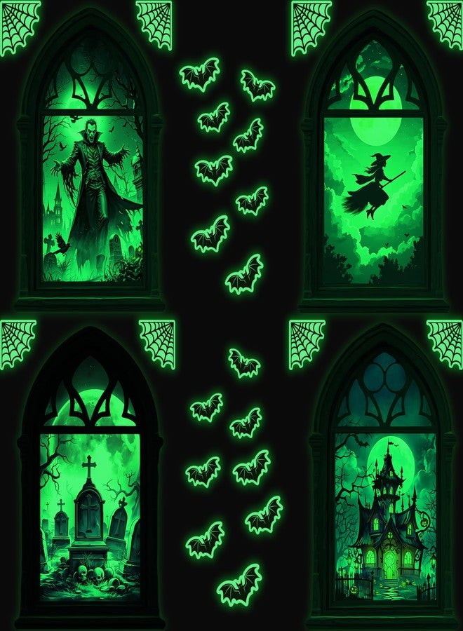 Robmoda Glow in The Dark Halloween Wall Stickers, Set of 4 Halloween Window Decals, Scary Vampire Witch Castle Tombstone Window Wall Sticker, All Saints' Day Bedroom Playroom Living Room Glass Decoration - Image 2