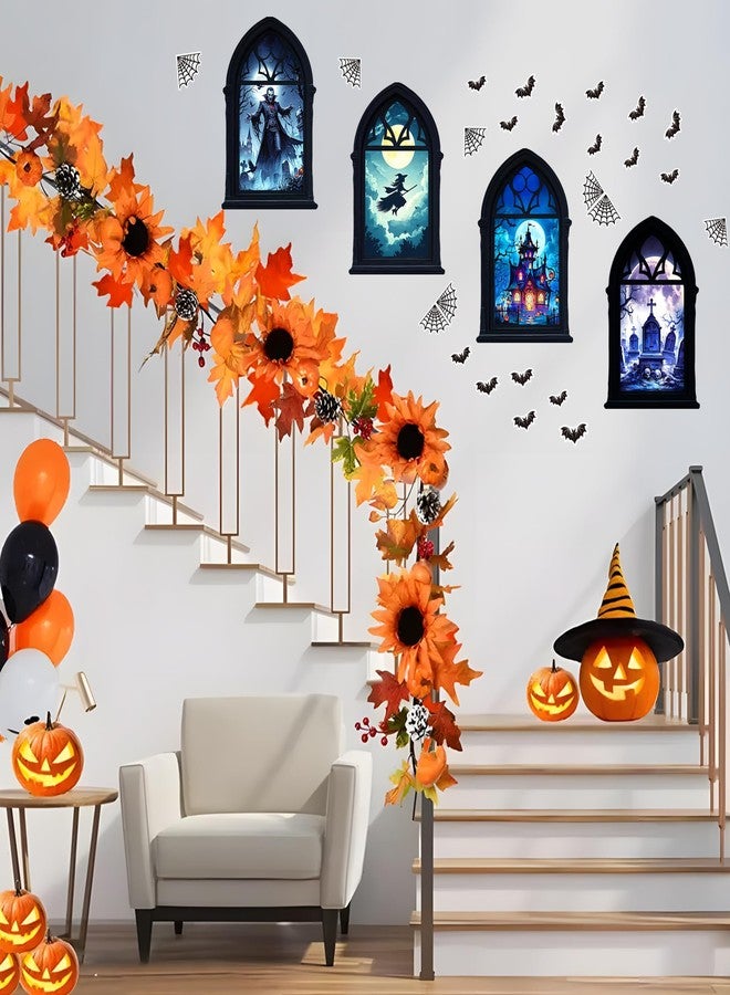 Robmoda Glow in The Dark Halloween Wall Stickers, Set of 4 Halloween Window Decals, Scary Vampire Witch Castle Tombstone Window Wall Sticker, All Saints' Day Bedroom Playroom Living Room Glass Decoration - Image 5