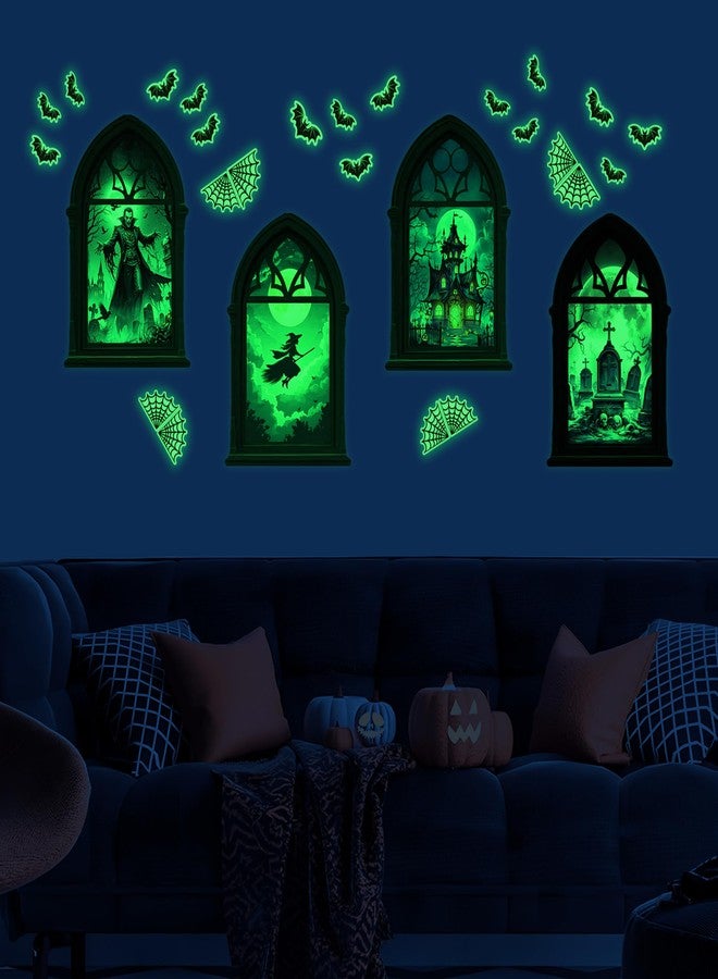 Robmoda Glow in The Dark Halloween Wall Stickers, Set of 4 Halloween Window Decals, Scary Vampire Witch Castle Tombstone Window Wall Sticker, All Saints' Day Bedroom Playroom Living Room Glass Decoration - Image 3