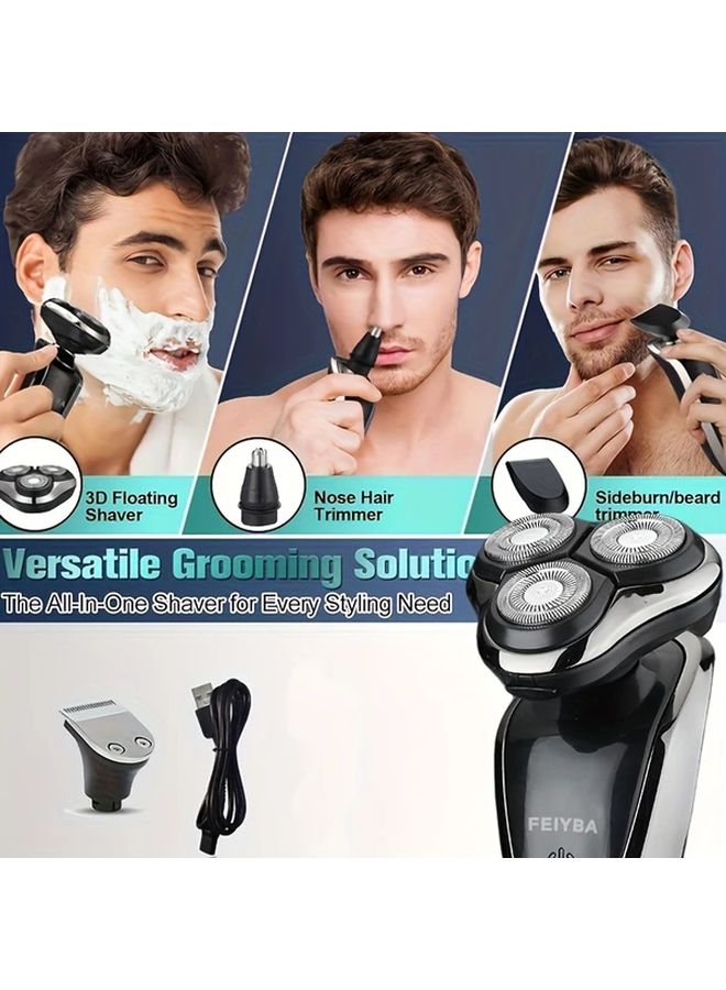 Feiyba رجال 3 في 1 ماكينة حلاقة كهربائية سوداء قابلة للشحن عبر USB ماكينة حلاقة لاسلكية - Image 3