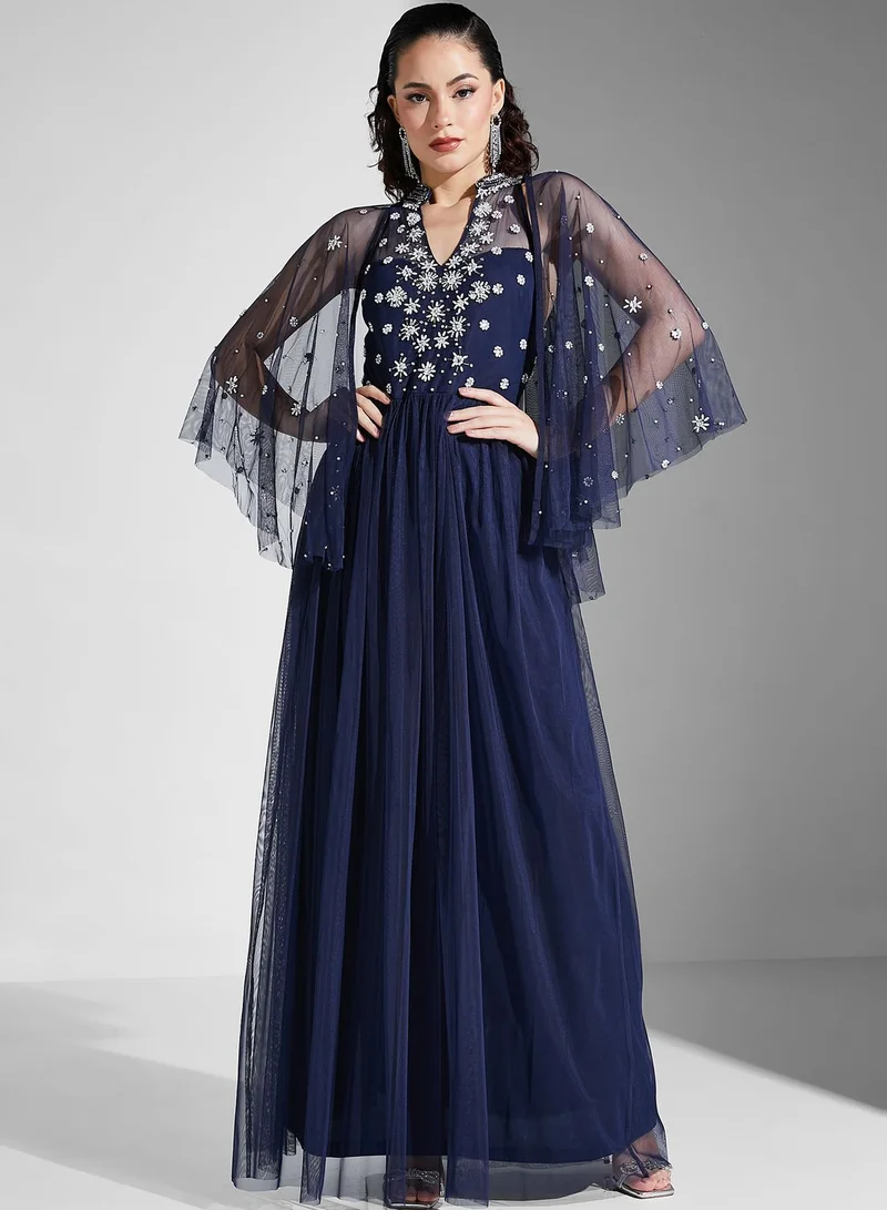 Amelia Rose Cape Sleeve Sequin Maxi Dress