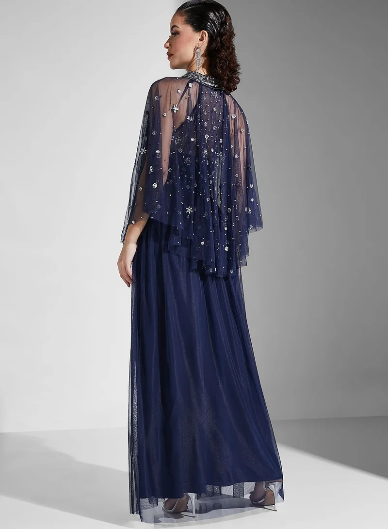 Amelia Rose Cape Sleeve Sequin Maxi Dress