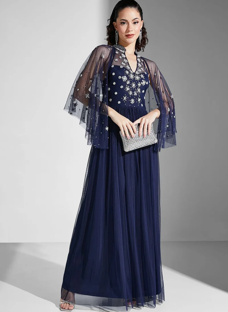 Amelia Rose Cape Sleeve Sequin Maxi Dress