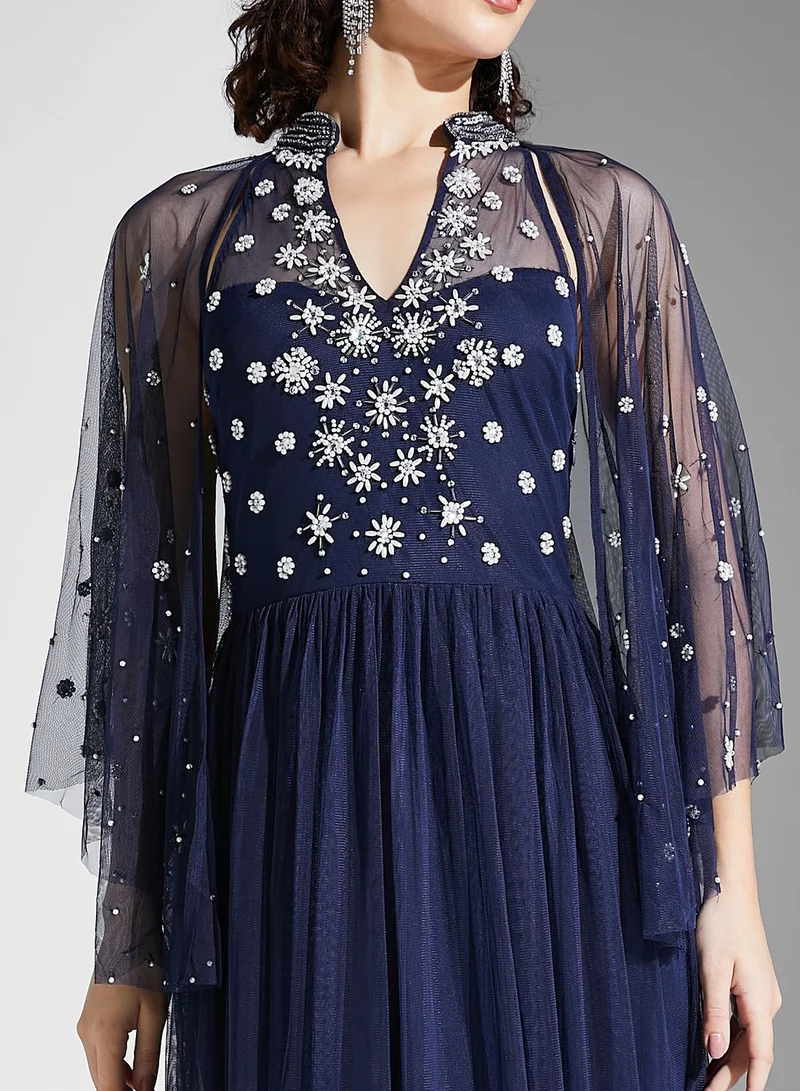 Amelia Rose Cape Sleeve Sequin Maxi Dress