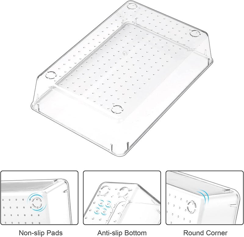 VIKIJO 4 Pcs Clear Plastic Drawer Organizers Versatile Acrylic Kitchen Drawer Organizer Stackable Bathroom Drawer Organizer Trays Storage Bins for Makeup Bathroom Kitchen and Office 96 X 64 - Image 3