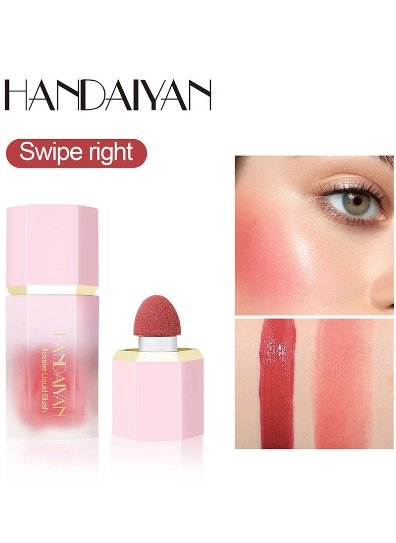 Handaiyan Mousse Liquid Blush For Cheeks Cream Face Blusher Stick with Sponge Palette Bronzer Highlighter Shape Contour Moisturizing And Breathable Matte Finish Long-wearing Waterproof For Women Makeup  - Image 1