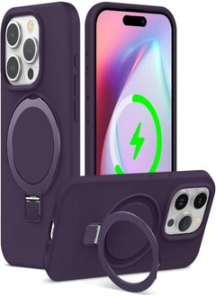 Compatible with Magnetic iPhone 15 Pro Max Case with Magnetic Invisible Stand,【Full Shockproof Protection】Soft Silicone Phone Cover with Kickstand for Apple 15 Pro Max-Purple