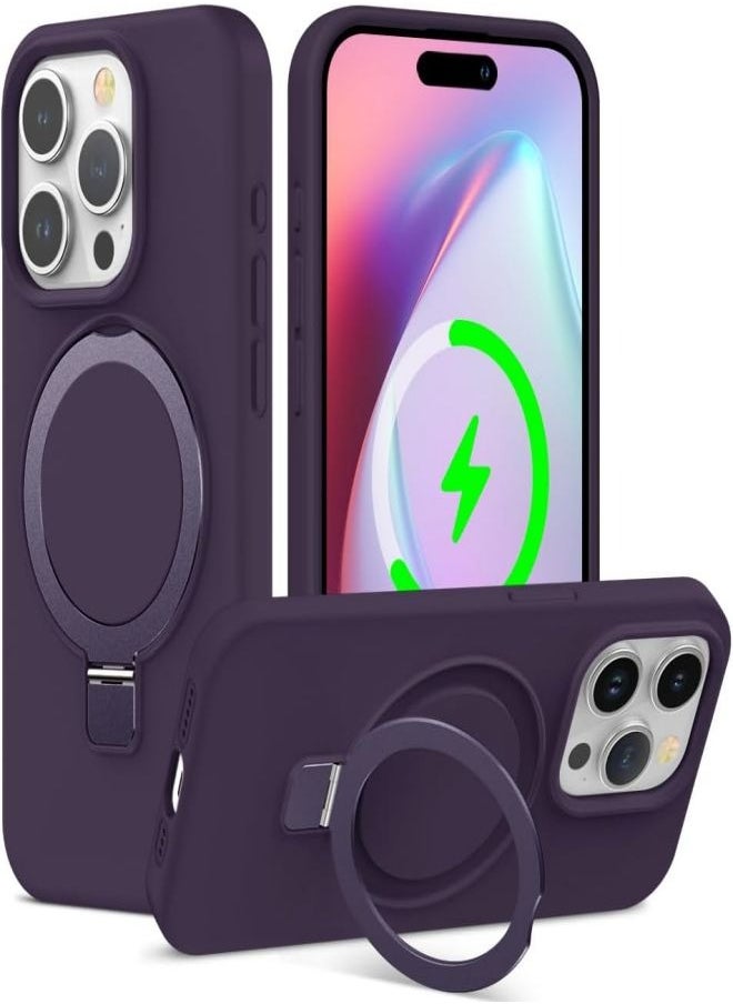 Generic - Compatible with Magnetic iPhone 15 Pro Max Case with Magnetic Invisible Stand,【Full Shockproof Protection】Soft Silicone Phone Cover with Kickstand for Apple 15 Pro Max-Purple - Image 1