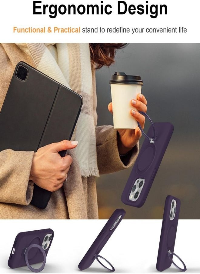 Generic - Compatible with Magnetic iPhone 15 Pro Max Case with Magnetic Invisible Stand,【Full Shockproof Protection】Soft Silicone Phone Cover with Kickstand for Apple 15 Pro Max-Purple - Image 1