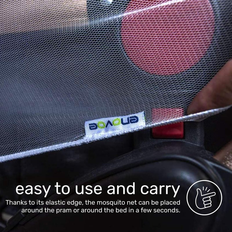 Enovoe Mosquito Net for Baby Stroller and Crib - Durable Mesh Bug Net Cover with Elastic Edge - Fits Strollers, Bassinets, Playards, and Mini Cribs - Travel Essential for Newborns - 63x64-Inch (White) - Image 2