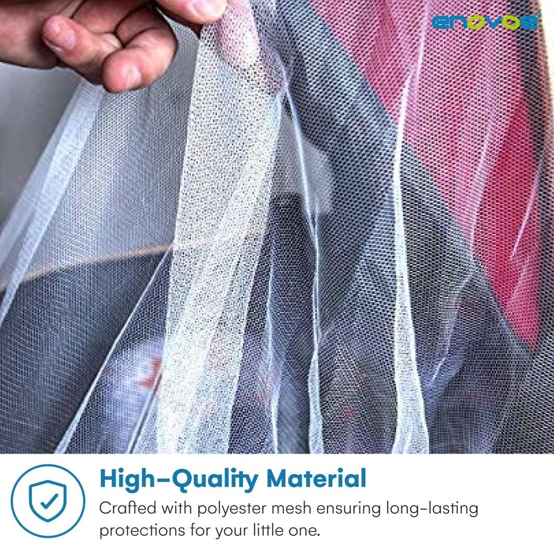Enovoe Mosquito Net for Baby Stroller and Crib - Durable Mesh Bug Net Cover with Elastic Edge - Fits Strollers, Bassinets, Playards, and Mini Cribs - Travel Essential for Newborns - 63x64-Inch (White) - Image 5