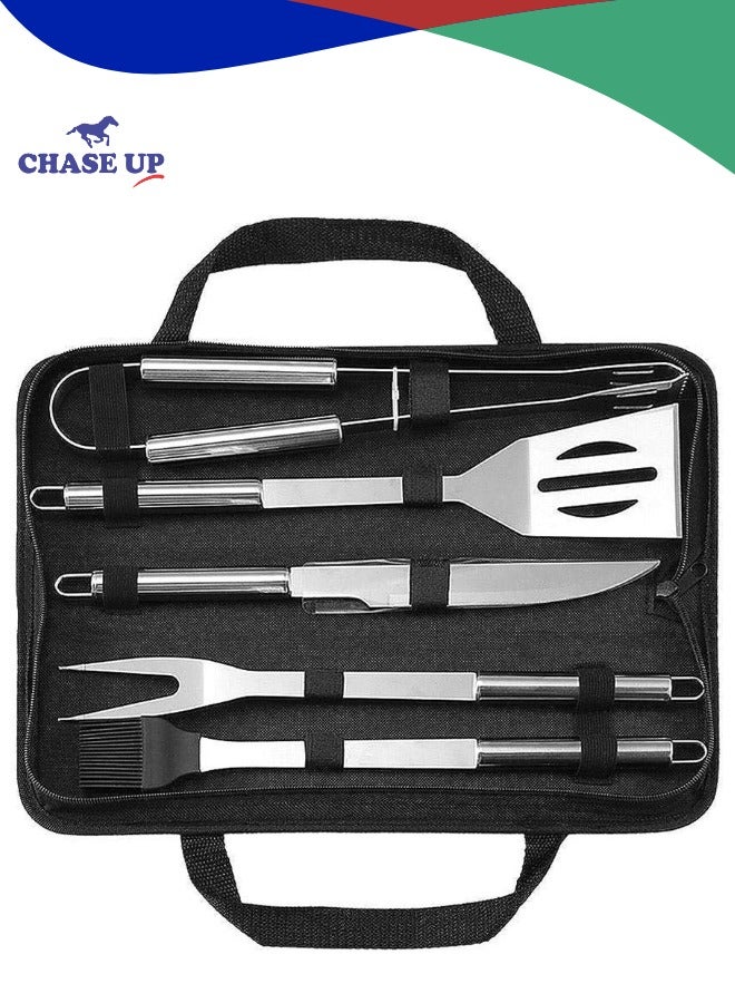 Chase Up Stainless-steel BBQ Grill Tool Set with Knife Brush Fork Spatula and Tong with Oxford Bag (5 Pieces) - Image 1