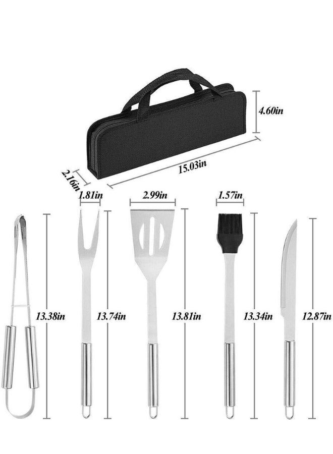 Chase Up Stainless-steel BBQ Grill Tool Set with Knife Brush Fork Spatula and Tong with Oxford Bag (5 Pieces) - Image 2